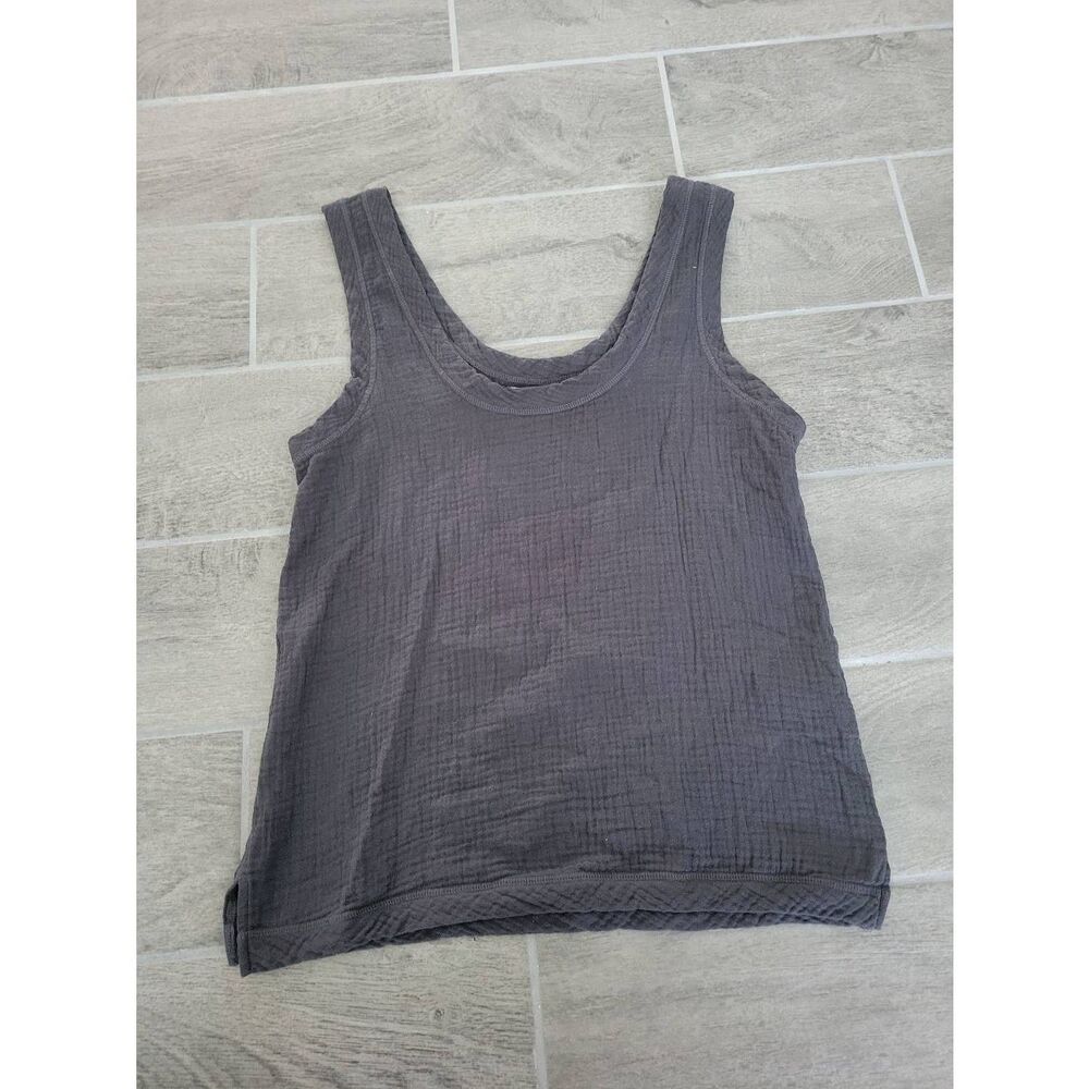Faherty Organic Cotton Tank Top Dark‎ Gray Searsucker Textured Gauze Size Small